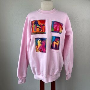Pink Equestrian Patch Sweatshirt Size M EUC
